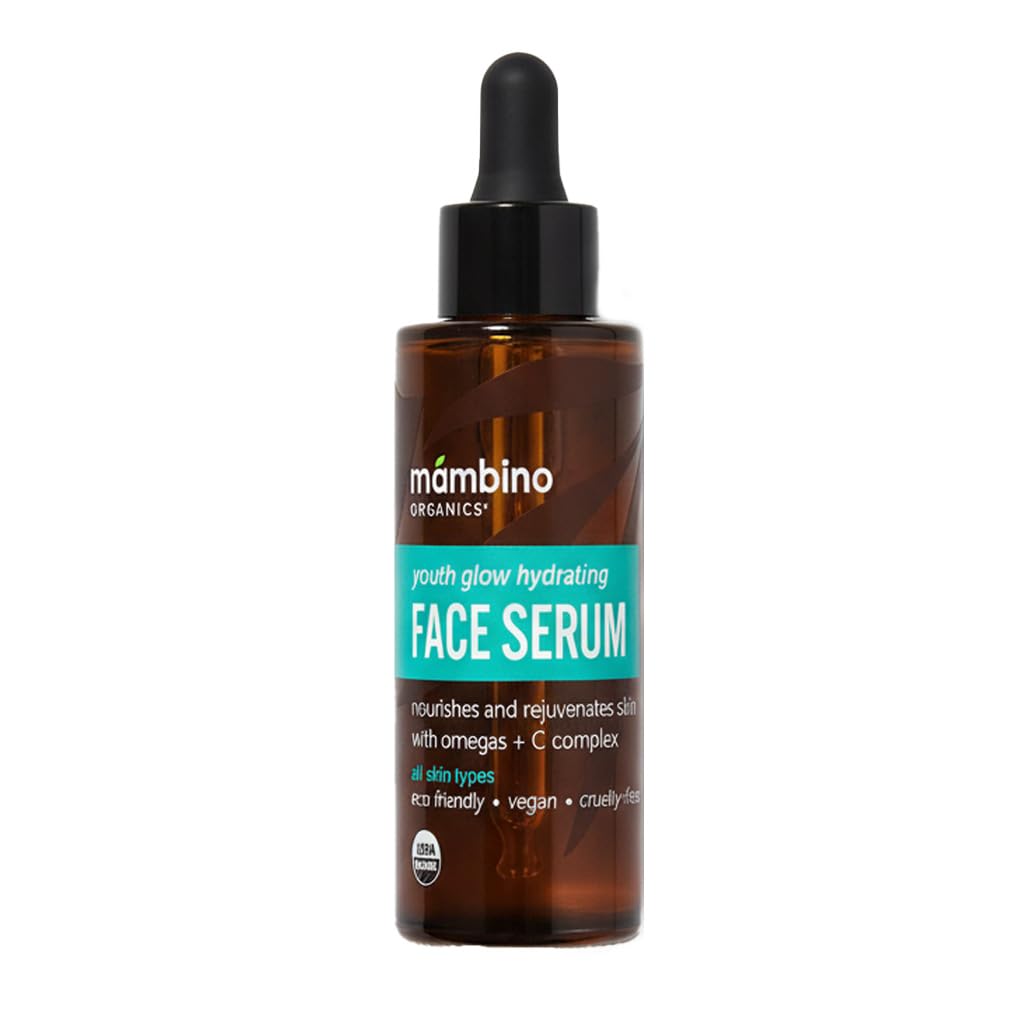 Mambino Organics Youth Glow Hydrating Serum, Vitamin C Face Serum with Marula, Rosehip Oil, Revitalizing Skin, Fades Dark Spots, Smooths Texture, Organic, Vegan, Skin Care, 1 fl oz