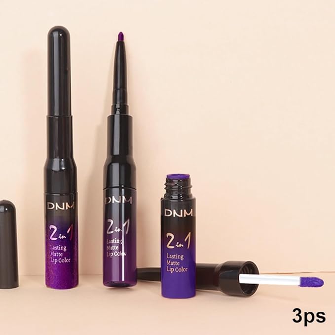 IATMOMOD 3Pcs 2 in 1 Lavender Dark Violet Purple Matte Lip Liner and Liquid Lipstick Stain Makeup Set for women, Long Lasting Smudge Proof Lip Tint Matte Finish Lip Gloss for All-Day Color Hold, Set24