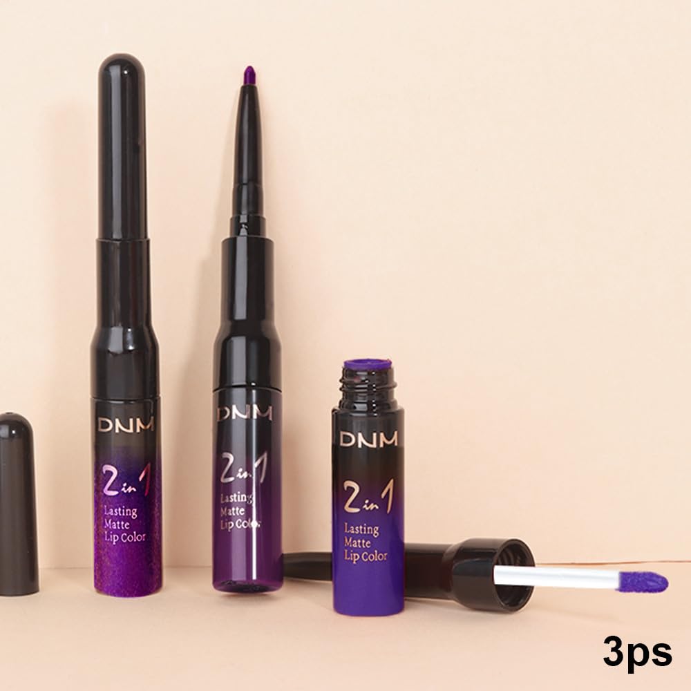 IATMOMOD 3Pcs 2 in 1 Lavender Dark Violet Purple Matte Lip Liner and Liquid Lipstick Stain Makeup Set for women, Long Lasting Smudge Proof Lip Tint Matte Finish Lip Gloss for All-Day Color Hold, Set24