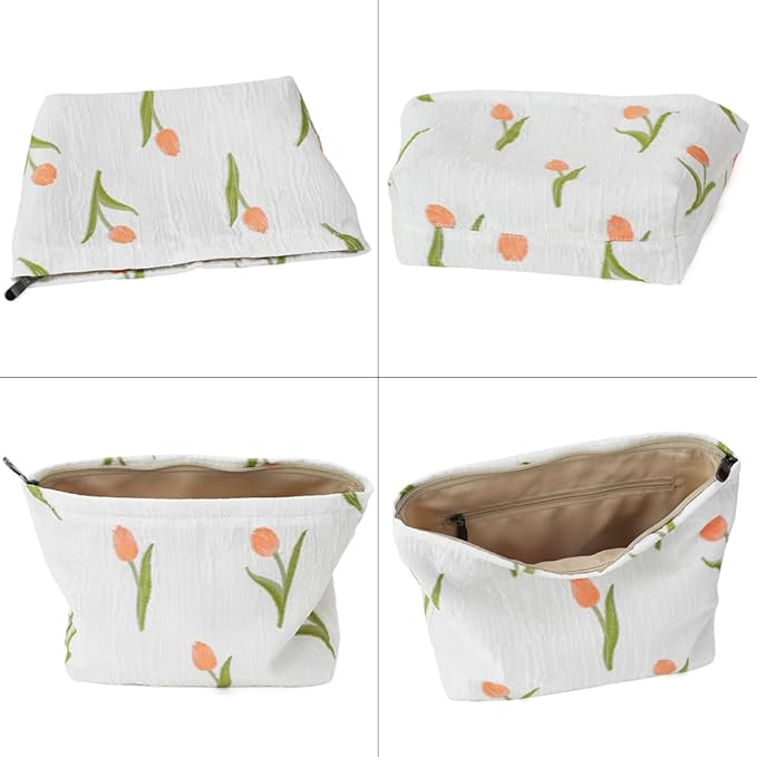 BBORGDC Floral Jacquard Makeup Bag - Large Capacity Cosmetic Pouch & Travel Toiletry Organizer with Zipper, Perfect for Daily Use, Gifts, and On-the-Go Essentials, Purses for Women Clearance