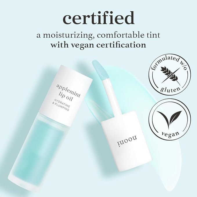 NOONI Korean Lip Oil - Applemint | Long-Lasting, Moisturizing, Plumping, Revitalizing for Dry Lips, Waterproof, No Peel Off, Hydrating, Nourishing Crystal Clear Lip Stain, 0.12 FL Oz