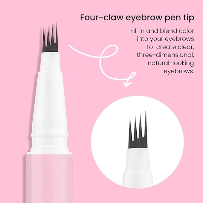 evpct 1Pcs Light Brown Magic Microblading Eyebrow Contouring Pen Brow Pencil, with 4 Brush Micro-Fork-Tips Precise Applicator, Dual-ended Eyebrow Brush, Hair Like Strokes, Natural Looking Brows