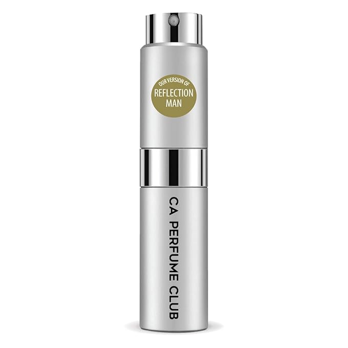 CA Perfume Impression of Reflection Man for Men Woody Floral Musk Scent Long Lasting Cologne for Men Eau De Parfum Travel Size Refillable Atomizer Spray 0.27 Fl Oz 8ml