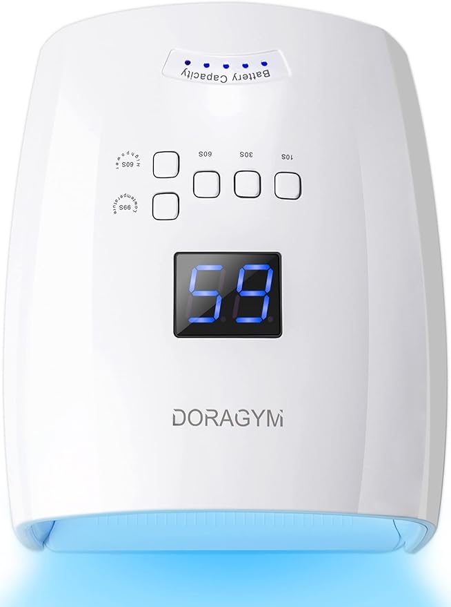 DORAGYM UV LED Nail Lamp, Cordless Gel Polish Dryer for Professional Gel Manicures - White
