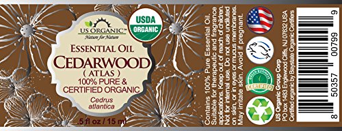 US Organic 100% Pure Cedarwood Essential Oil (Atlas) - USDA Certified Organic, Steam Distilled (More Size Variations Available) (15 ml /.5 fl oz)