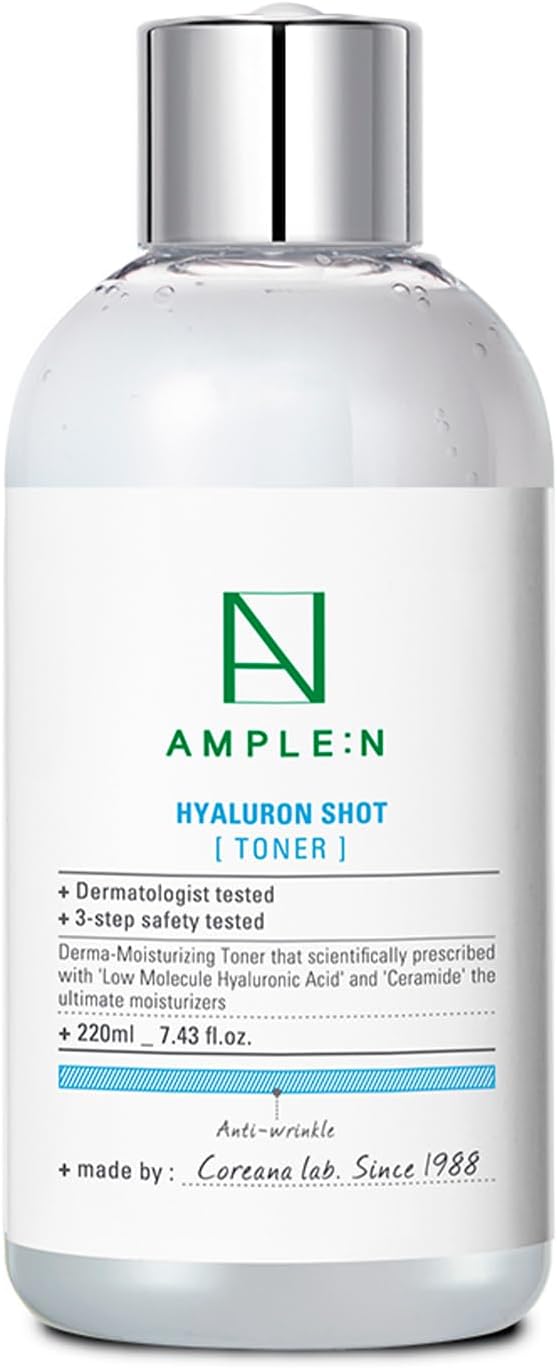 Ample:N Hyaluron Shot Toner, Korean Hyaluronic Acid Essence Toner, 7.43 oz