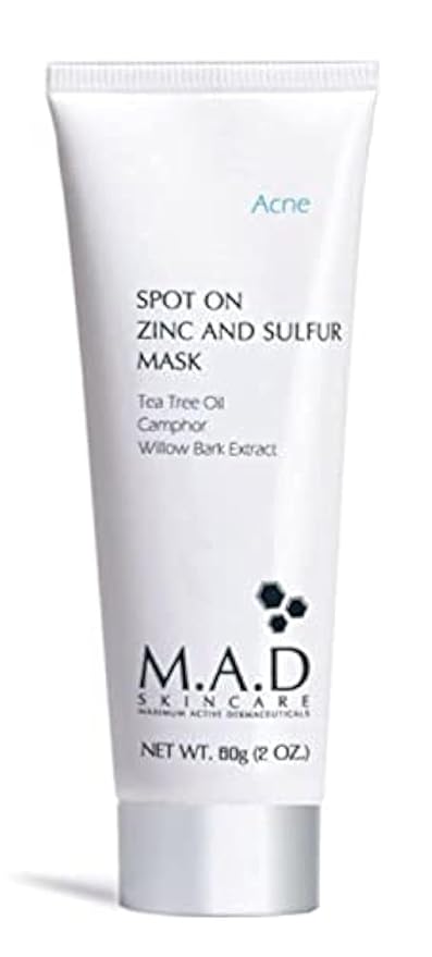 M.A.D Skincare Spot On Zinc and Sulfur Mask - Pore Refining Complex with Alp Sebum and Willow Bark for Targeted Oil Control 2.0 oz