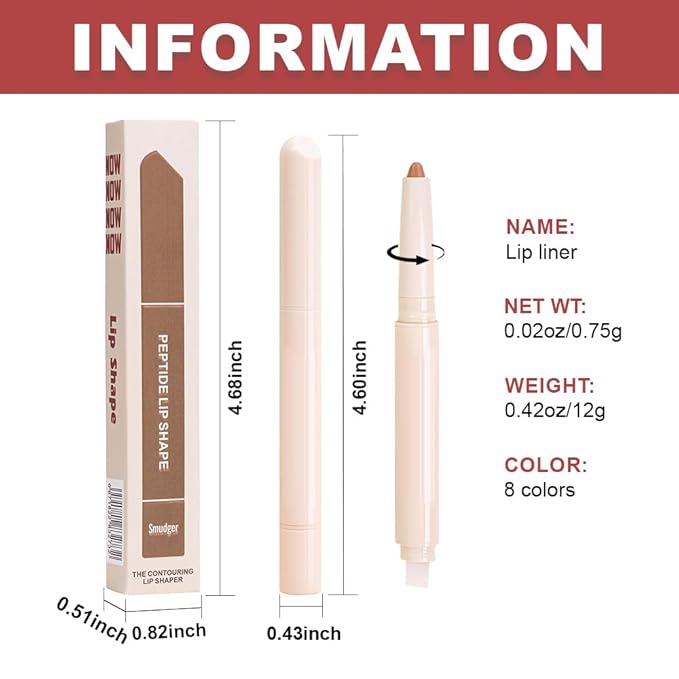 QIDSTERS Plump Matte Crayon Lip Liner Pencil, Nude Lipstick Lip Liners for Women, 24 Hour Long-Lasting Lip Gloss Makeup, With Silicone Smudger for Define Contours & Sculpting Lip, 03
