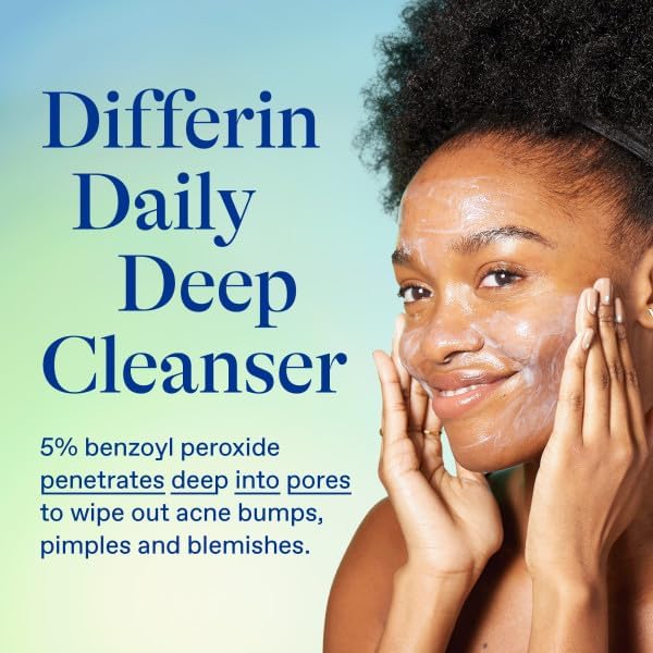 Differin Acne Face Wash, 5% Benzoyl Peroxide Daily Cleanser, 4oz