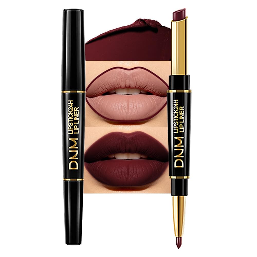 evpct 1Pcs Dark Deep Red Lip Liner and Lipstick Set Kit for Women Matte Lips Kit with Lip Liner Lip Stains Long Lasting Waterproof 24 Hour Lipstick and Lip Liners Combo Lipliners Pencil Set 15#