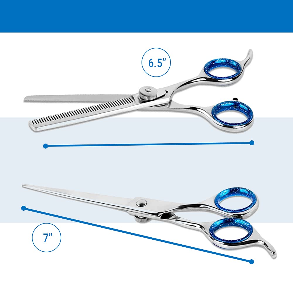 Laazar Pet Grooming Set - 7" Straight Pet Grooming Scissors & 6.5" Pet Thinning Shears with 42 Teeth | Professional Dog Scissors Kit | Use as Cat and Dog Shears