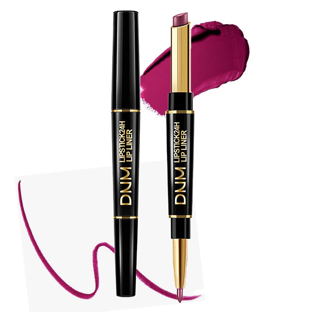 HHLTOH 2-in-1 Plum Purple Lip Liner & Lipstick Set Kit for Women, Matte Lips Kit with Lip Liner Lip Stains Long Lasting Waterproof 24 Hour Lipstick and Lip Liners Combo Lipliners Pencil Set 05