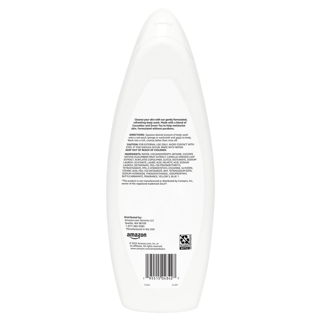 Amazon Basics Refreshing Nourishing Body Wash, Cucumber & Green Tea, Moisturizing, Paraben Free, Rich Lather, 22 fl oz (1-Pack)