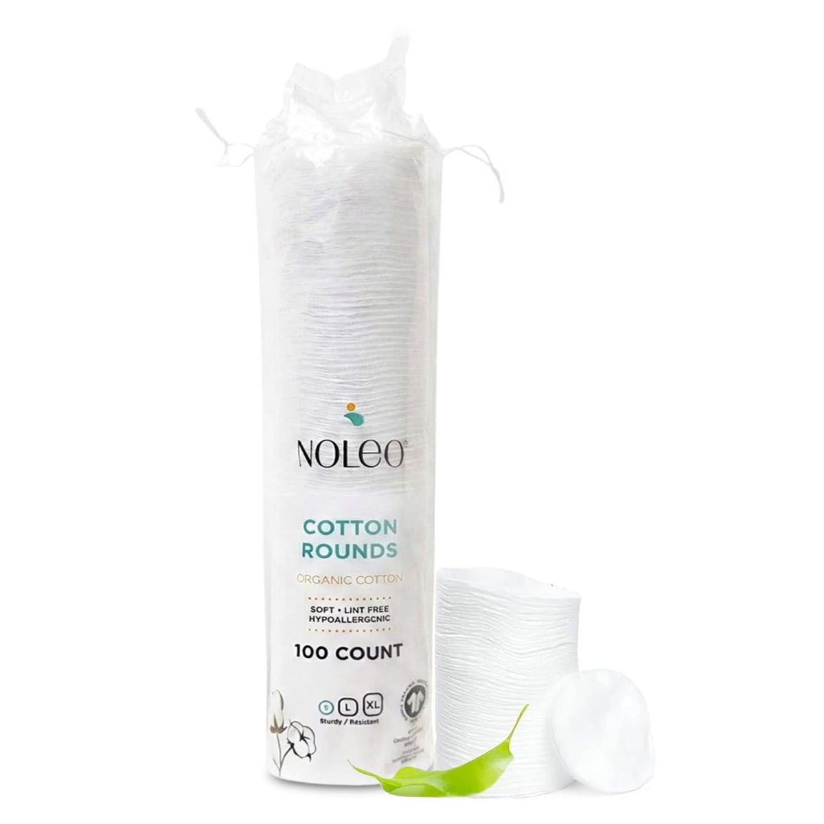 NOLEO Organic Cotton Rounds for Sensitive Skin, 100% Pure GOTS Certified Organic Cotton, Hypoallergenic, Lint-Free and Chlorine Bleach-Free, Made in Poland, 100 Count