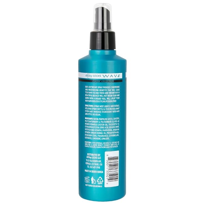AllDay Locks Classic Wave Hair Mist - Curl Enhancing Spray for Women and Men, Lightweight Product for Enhancing & Finishing, Adds Shine, Moisture, and Bounce - 7.7 oz Bottle