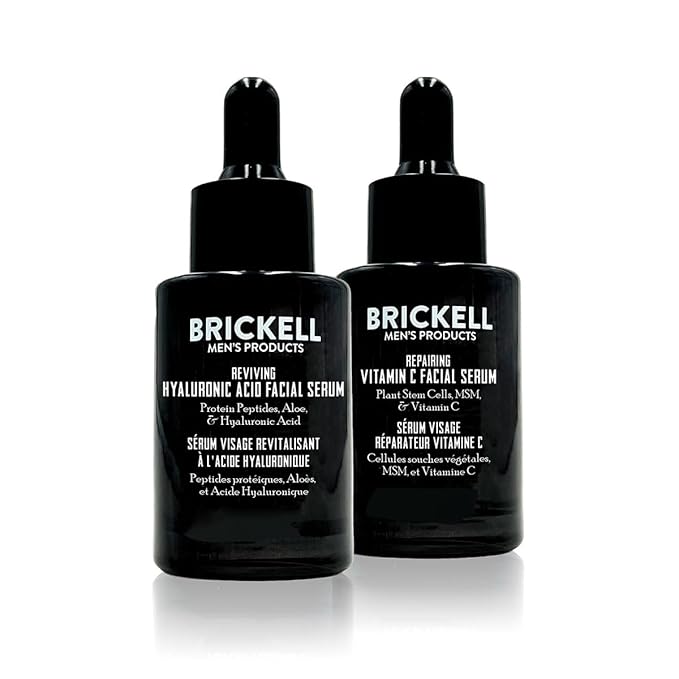 Brickell Men's Daily Anti-Aging Day and Night Serum Routine, With Plant Stem Cells, Vitamin E, and Protein Peptides, Scented