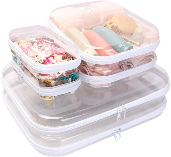 Calantre 6PCS Clear Hard Shell Zipper Case 13.8 * 11.8 * 2 IN (White)
