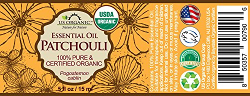US Organic 100% Pure Patchouli Essential Oil - USDA Certified Organic, Steam Distilled - W/Euro droppers (More Size Variations Available) (15 ml /.5 fl oz)