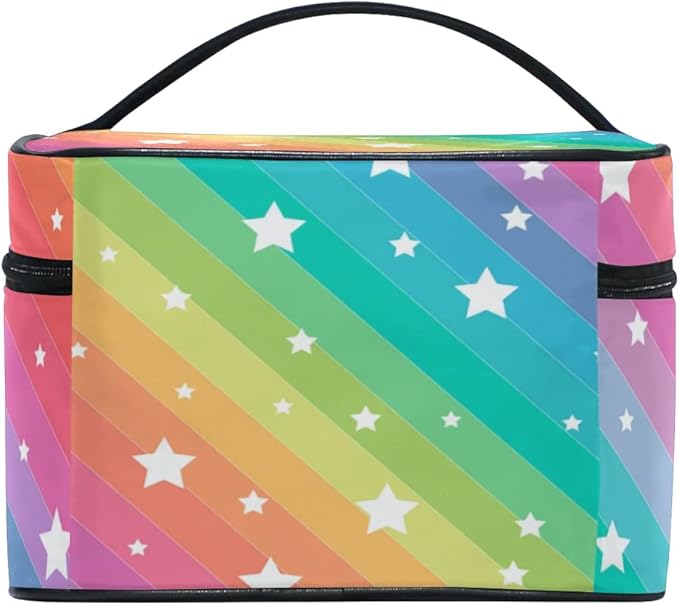 MNSRUU Makeup Bag, Rainbow Stars Travel Makeup Organizer Bag Cosmetic Cases Toiletry Bags for Girl Women Ladies