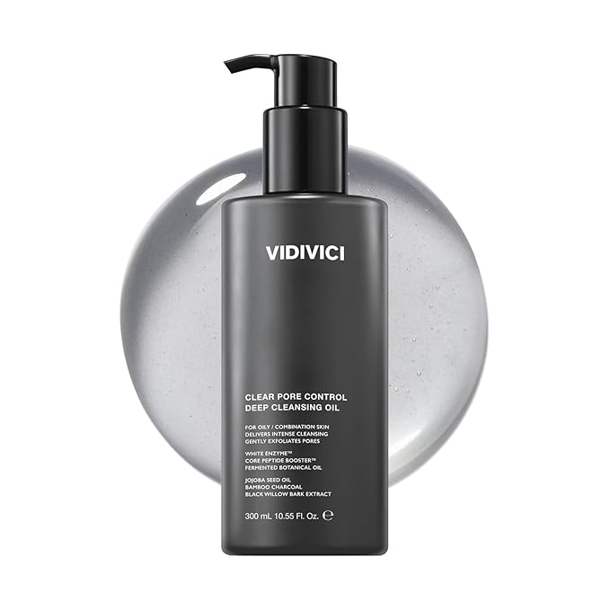 VIDIVICI Clear Pore Control Cleansing Oil 10.14 fl.oz | Makeup remover with blackhead care, Korean facial cleanser for oily skin, Sebum control with Bamboo Charcoal Powder, Korean skin care
