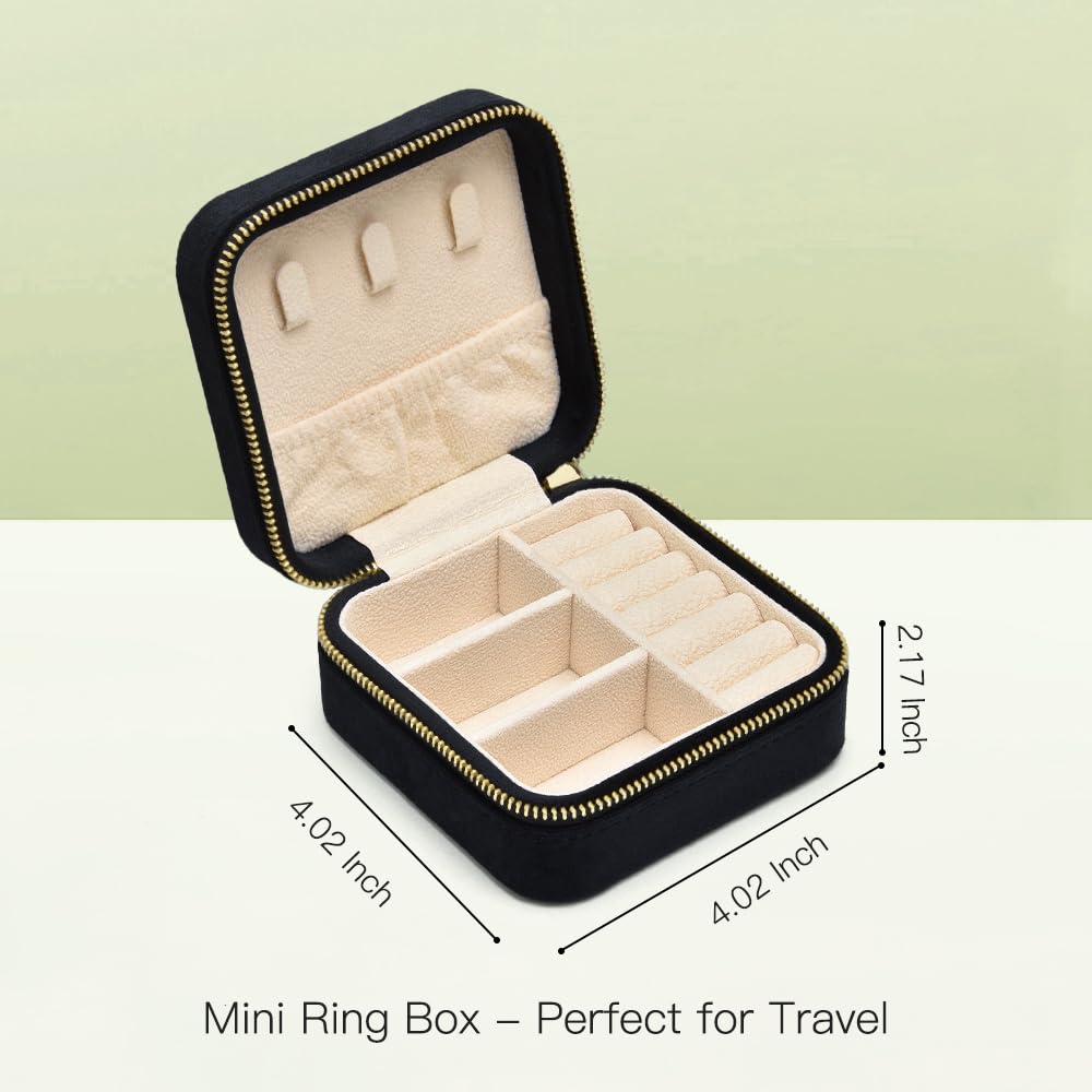 TAIMY Travel Jewelry Case, Small Plush Velvet Jewelry Box for Women and Girls, Portable Jewelry holder organizer for Rings Earrings Necklaces Bracelets(Black)