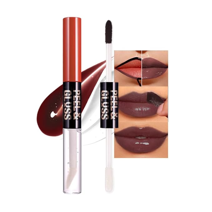 Chocolate Brown Peel Off Lip Gloss Tattoo and Lip Oil, Lip Stain Peel Off Masque - Peel Off Lip Tint,Long Lasting Waterproof Transfer-proof Lip Mask Lip Gloss Peel Off Lip Liner,Stay Lip Makeup 07#