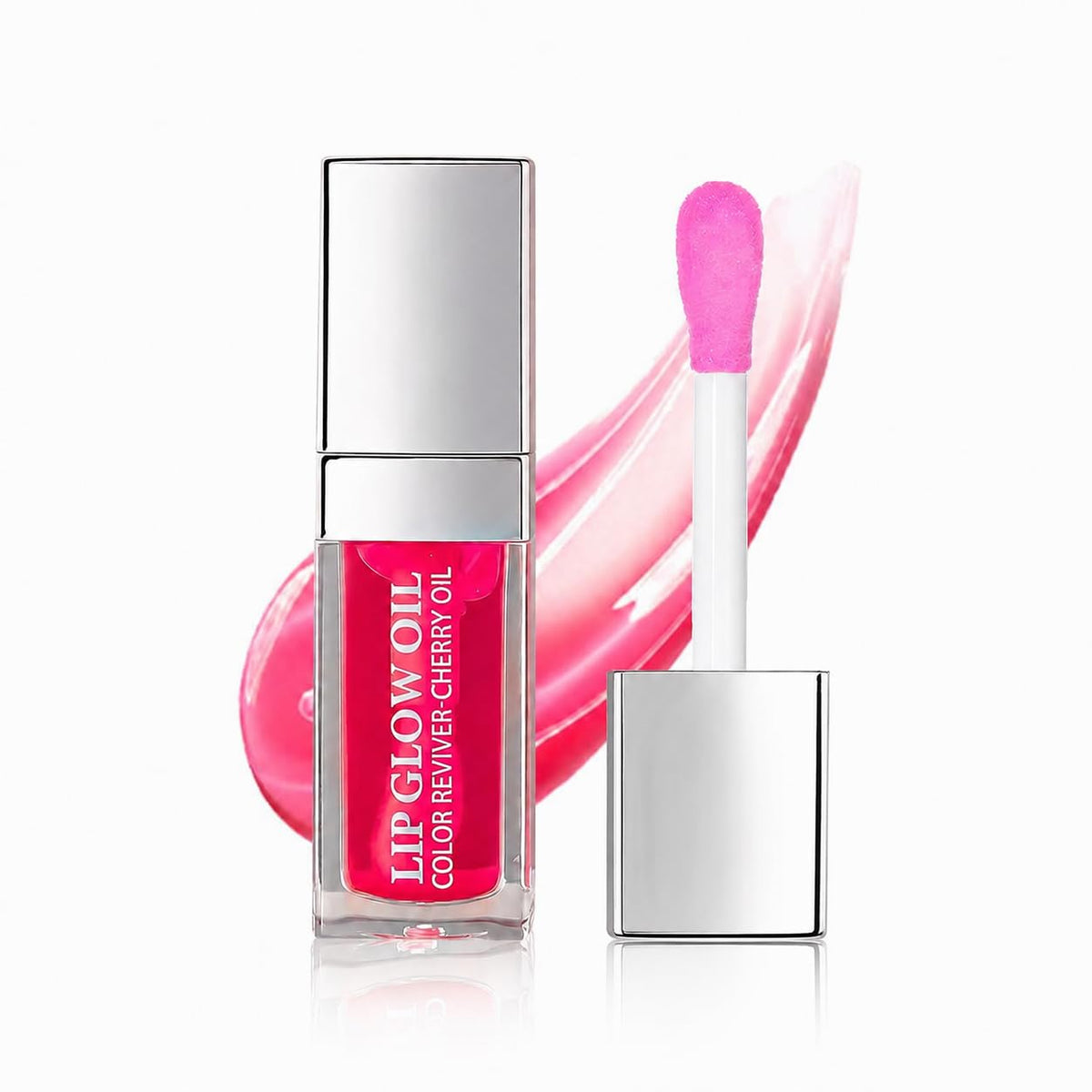 GECOMO Hydrating Lip Glow Oil, Lip Oil Gloss Transparent Toot Tinted Nourishing Long Lasting Repairing Lightening Lip Lines (CLEAR TO PINK) 0.2 OZ