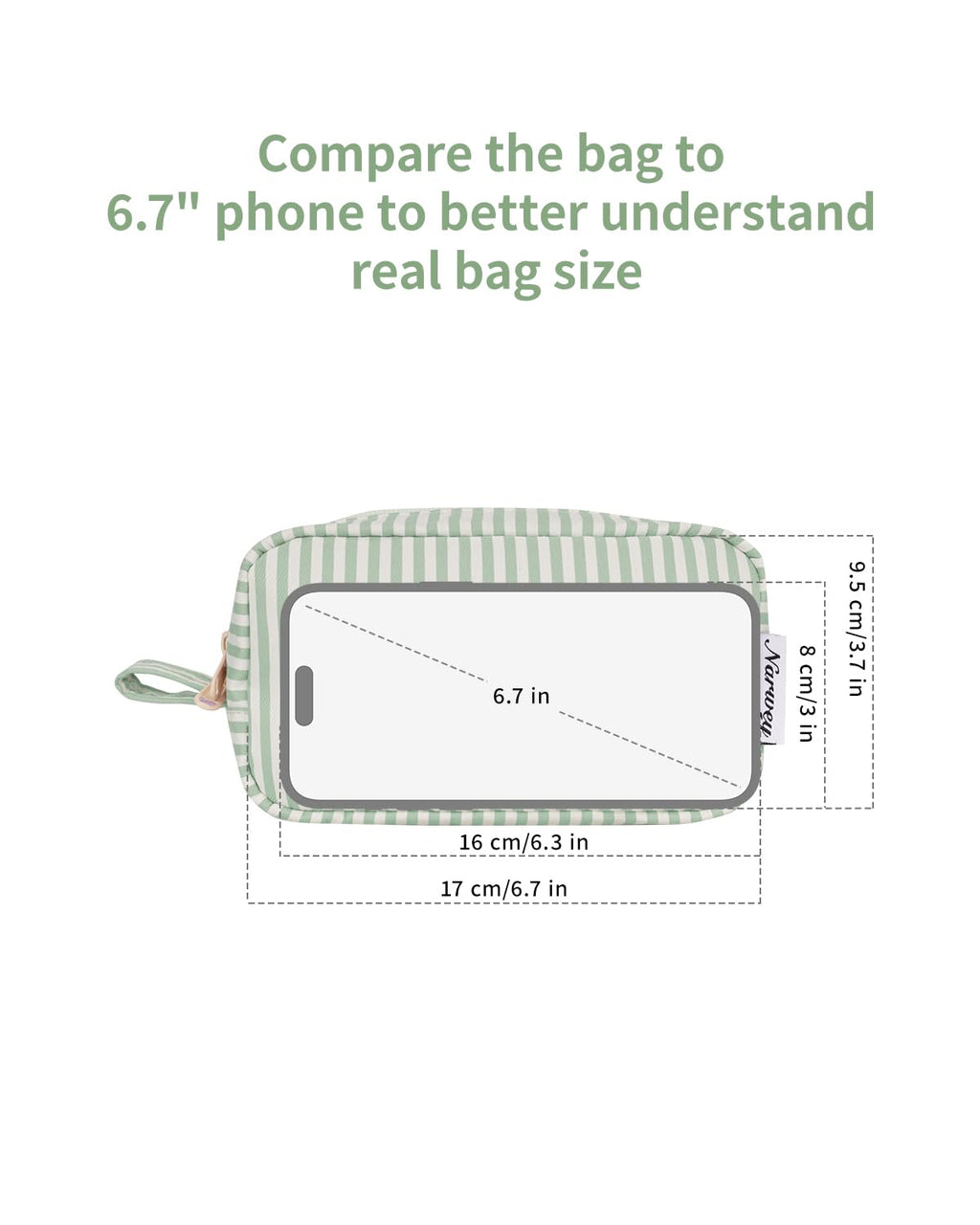 Narwey Small Makeup Bag for Purse Travel Makeup Pouch Mini Cosmetic Bag Zipper Pouch for Women (Mint Green Stripe, Small)