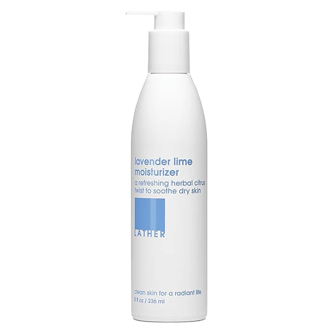 LATHER - Lavender Lime Body Moisturizer, 8 fl oz - Daily Hydrating Body Lotion - Essential Oils & Vitamins - Aloe, Safflower Oil, Almond Oil, & Amino Acids - Vegan & Cruelty Free - Beauty & Skin Care