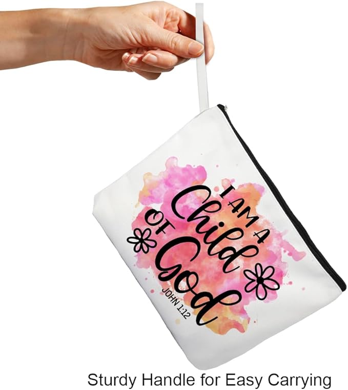 Xipromi I Am A Child Of God Makeup Bag, Funny Cosmetic Bag for Goddaughter, Inspirational Gifts for Christian, Baptism Gifts for Godchild, First Communion Gifts, Catholic Gifts for Women