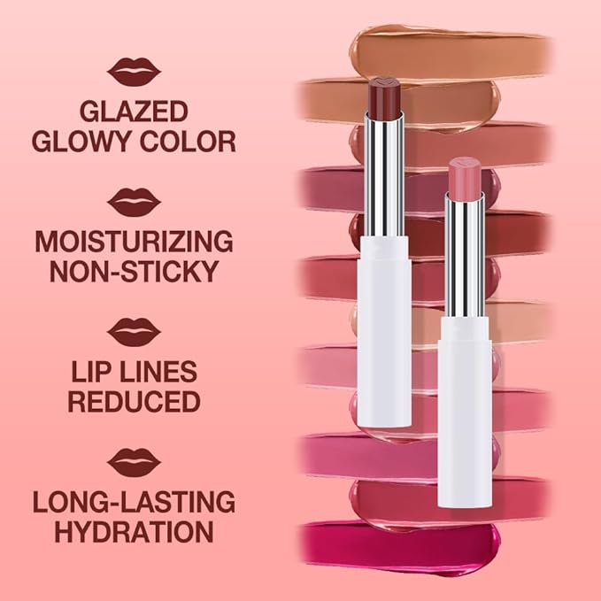HHLTOH 2Pcs Tinted Lip Balm Moisturizing Lipstick – Waterproof Hydrating Matte Lip Balm for Women, Creamy Natural Color Stain for Dry Lips, Soft Matte Finish (#5 Deep Cherry Brown & #08 Alluring Pink)
