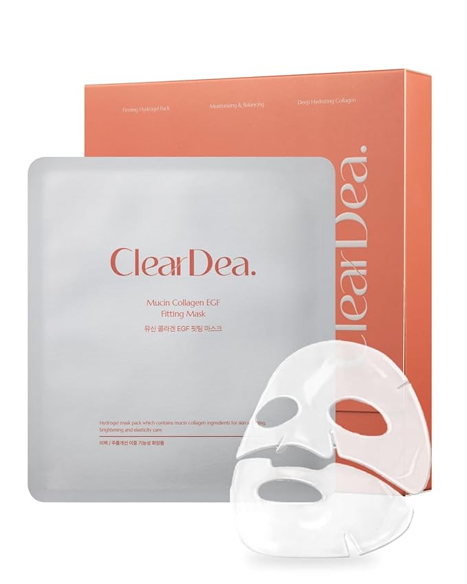 ClearDea Mucin Collagen Peptide Hydrogel Mask (Plant Mucin & 7-Collagen Complex) – Hydrating & Firming Facial Sheet, 5 Pack – Korean Skincare Glow Essentials