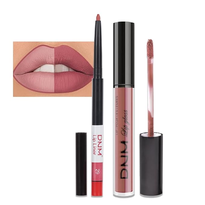 evpct 2Pcs Brick Red Neutral Nude Color Lip Liner and Matte Lipstick Makeup Sets Vegan Lipstick Lip Liner and Gloss Set Lip Stain Long Lasting Waterproof 24 hrs, 34#