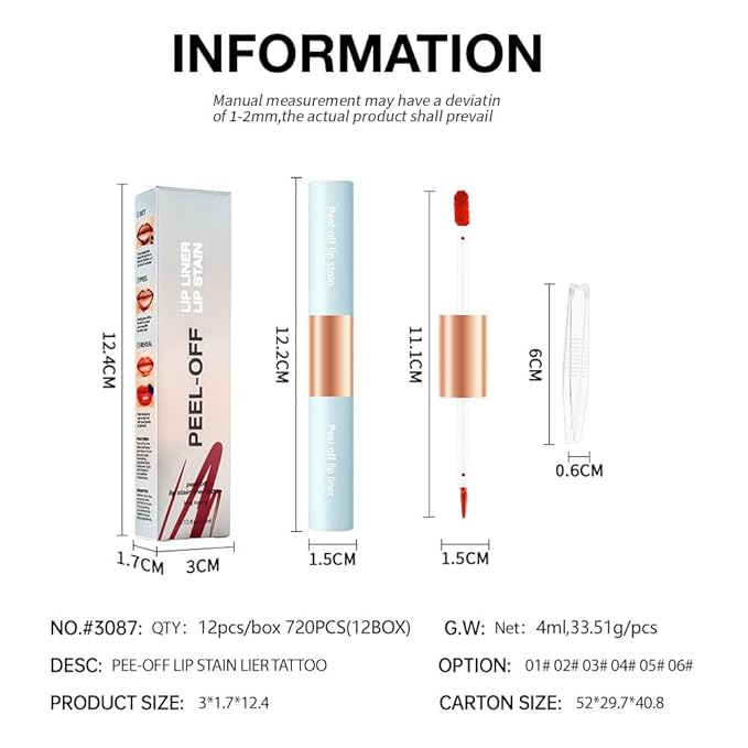 KXmzeG Matte Lip Liner Peel Off Lip Stain, Long Lasting Peel Off Lip Liner Stain, Peel-off Lip Gloss For All Skin Types, Transfer-proof Highly Pigmented Color Waterproof, (03#, Pack of 1)
