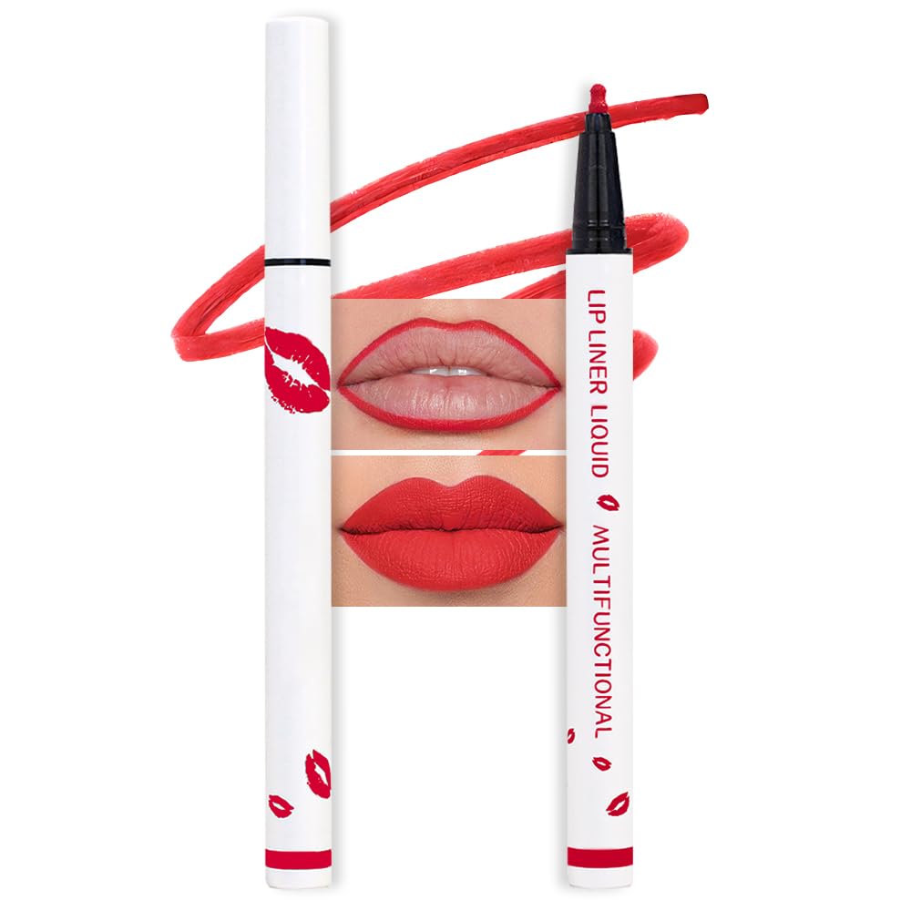 2Pcs Longwear Liquid Lip Liner Stain Marker Pen Set Long Lasting Waterproof, Mocha Nude Brown Matte Semi Permanent 24 Hour Lip Liner and Lipstick Combo, Color Stay Lipliner All Day Lips Stain peel off