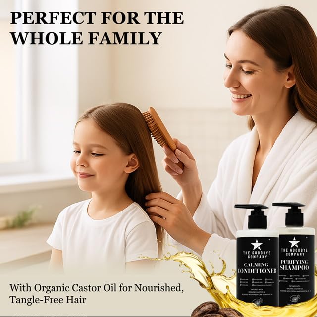 The Goodbye Company Castor Oil Shampoo Conditioner Duo, Gentle Cleansing and Lightweight Hydration, Aloe Vera Shea Botanicals, Sulfate Free Paraben Free Protein Free, 10 oz Each, Made in USA