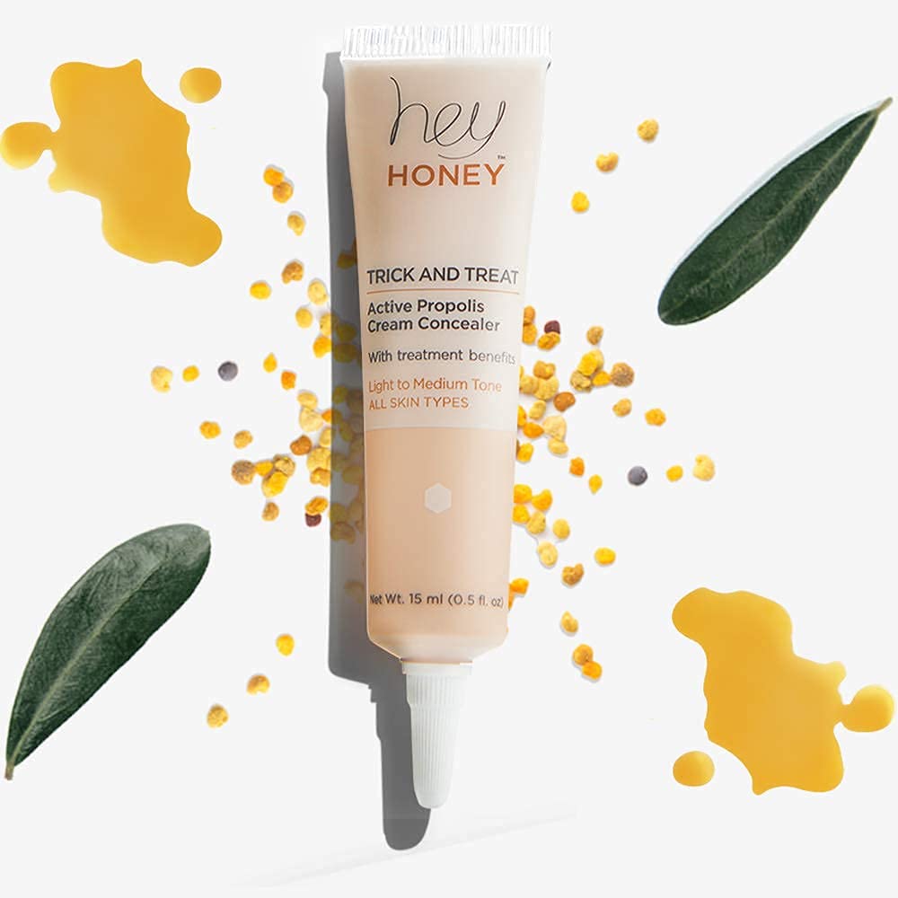 Hey Honey Skincare Trick & Treat Active Honey & Propolis Full-Coverage Concealer | for Rosacea, Acne & Blemishes, Dark Spots, Eye Dark Circles & Discoloration | Light to Medium Tone | 0.5 oz.