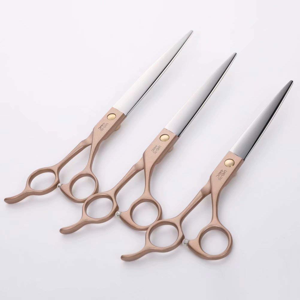 Fenice Peak 8'' Dog Straight Scissors for Grooming 440C Stainless Steel Rose Gold Professional Pet Trimming Scissors Sharp Blades Cutting for Dogs and Cats Shears