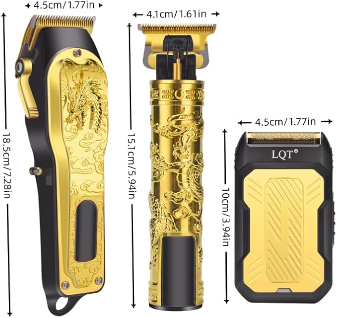 LQT Professional 3-in-1 Haircut and Shaving Set, Gold Design LED Display 17 Accessories + Travel Storage Box, Equipped with Large Capacity Battery, Holiday Gift, Men's Gift