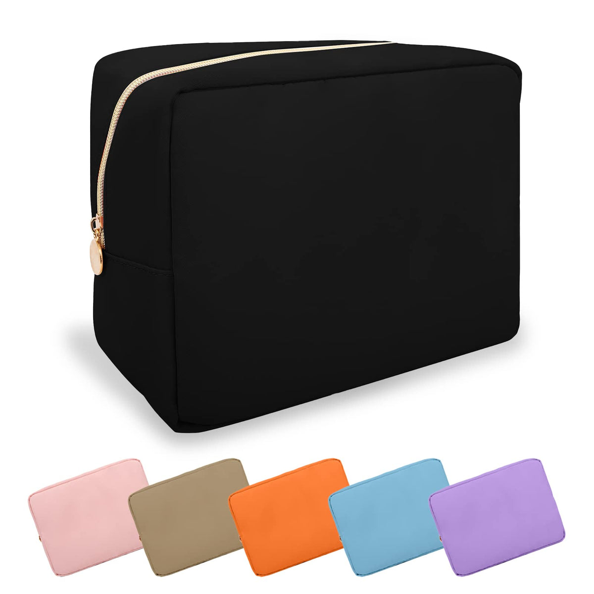 Large Makeup Bag Pouch, Nylon Women Travel Toiletry Storage Bag Big Makeup Organizer Bag for Girls, Preppy Cosmetic Bag Cute Zipper Pouch Skincare Bag for Sport School Work Gift(Large-White Heart)