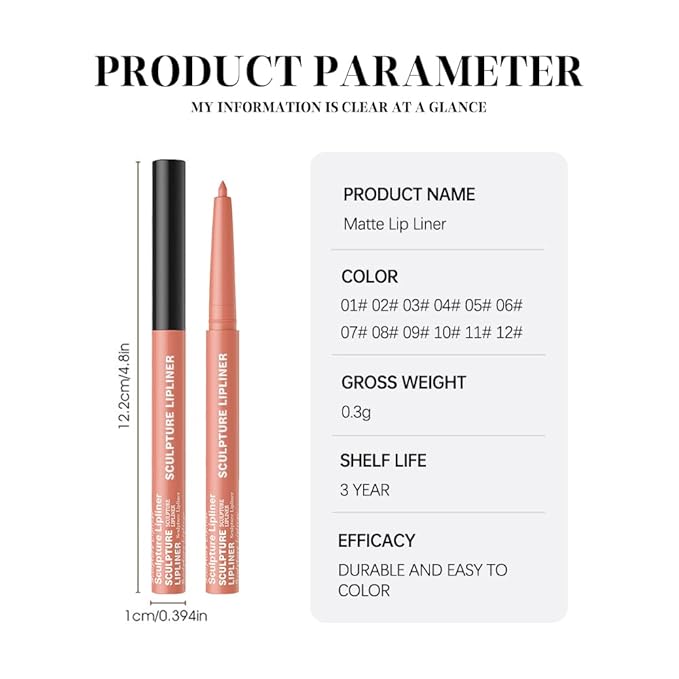 K10 Hxssll 12 Colors Matte Lip Liner Pencil – Long Lasting Waterproof Lip Liner, Smudge Proof Transfer Proof Lip Pencil, High Pigment Lip Makeup for Defining & Filling Lips (10#, 1PCS)