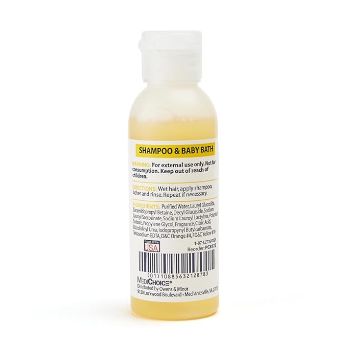 MediChoice Baby Shampoo and Bath Gel 2 Oz Travel Size, Case of 144, Tear Free, Fresh Scent Quick Rinse Body Wash - Paraben Free Gentle Cleanser