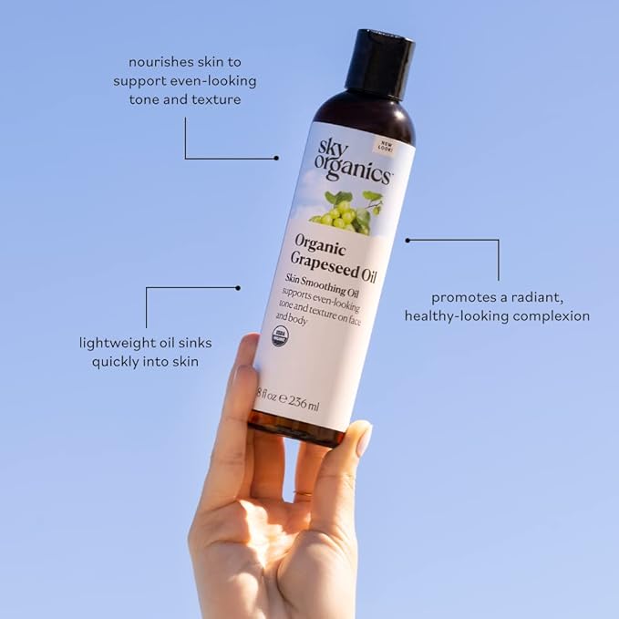 Sky Organics Organic Grapeseed Oil 8 fl oz, 100% Pure & Cold-Pressed