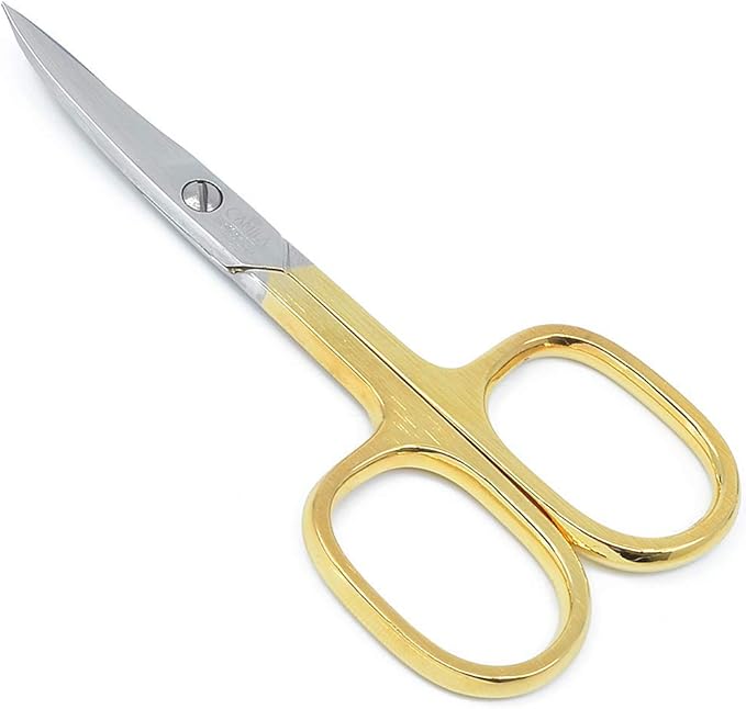 Camila Solingen CS02 3 1/2" Professional Hypoallergenic Gold Plated Manicure & Pedicure Sharp Curved Nail Cutting Scissors. Made of Durable Stainless Steel in Solingen, Germany