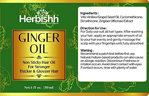 Herbishh Ginger Essential Oil For Hair Growth 30ml Each Pack Of 2, Non Sticky, Ginger Hair Growth Serum Oil For Thicker, Strong and Glossier, Ginger Oil for Hair with Dropper