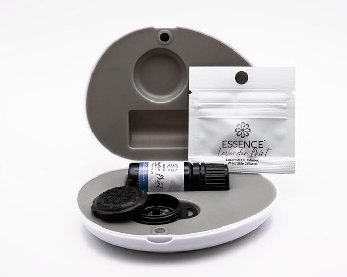 Essence Pearl Travel Case | Lavender Mint Essential Oil | Aromatherapy Nasal Diffuser & Essential Oil Carrying Case | Lavender & Peppermint Oil Blend | Travel-Friendly Kit | Black Pod