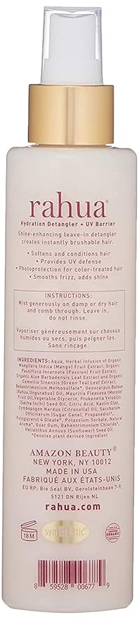 Rahua Hydration Detangler + UV Barrier - Leave-In Spray for All Hair Types - Vegan Heat Protectant and Anti-Frizz Mist with Morete Oil, Sacha Inchi and Mango - Color Safe - 6.5 Fl Oz