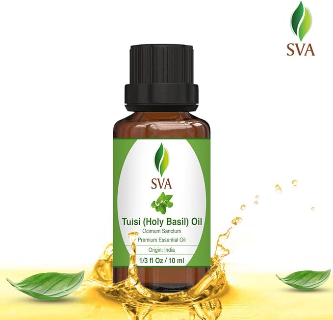 SVA Holy Tulsi Essential Oil in Glass Bottle, 1/3 Fl Oz (10 ml)