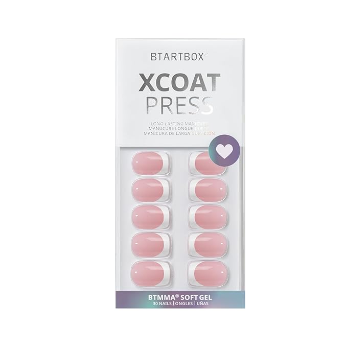 BTArtbox Press On Nails, Silken Halo, Short Square, White French Tip, 32Ct