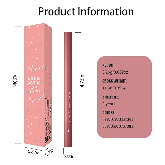 QIDSTERS Gel Lip Liner Pencil for Women, Nude Peach Matte Long Lasting Lip Liner Lipstick 24 Hour, High Pigmented Lips Makeup Retractable Liners Waterproof Smudge Proof, Vegan & Cruelty-Free 02